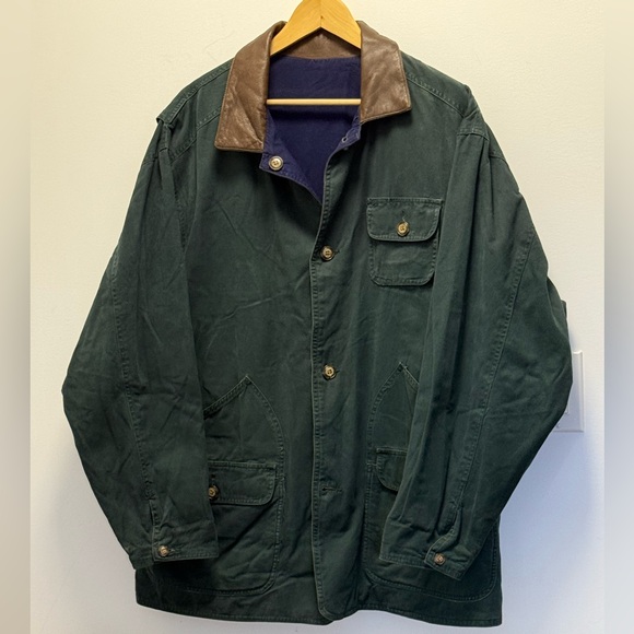 Vintage Reversible Barn Coat with Leather and Corduroy Collar - Size Mens Medium - Picture 2 of 11